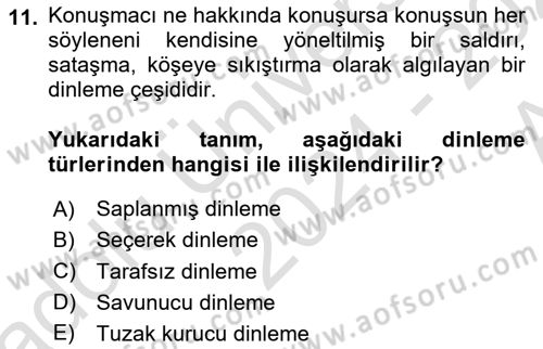 İnsan İlişkileri ve İletişim Dersi 2024 - 2025 Yılı (Vize) Ara Sınav Soruları 11. Soru