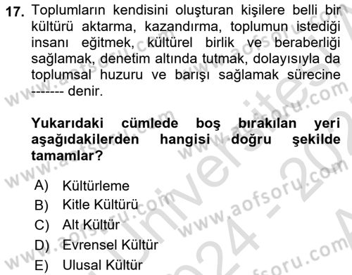 İnsan İlişkileri ve İletişim Dersi 2024 - 2025 Yılı (Vize) Ara Sınav Soruları 17. Soru
