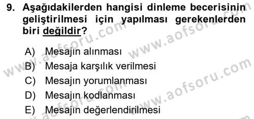İnsan İlişkileri ve İletişim Dersi 2024 - 2025 Yılı (Vize) Ara Sınav Soruları 9. Soru
