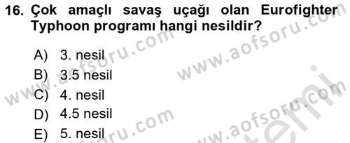 Hava Araçlari Ve Tipleri Dersi 2023 - 2024 Yılı (Vize) Ara Sınav Soruları 16. Soru