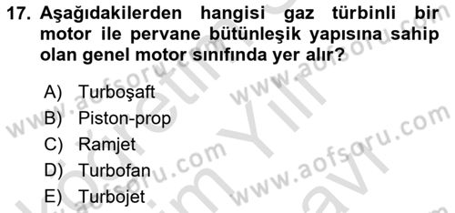 Hava Araçlari Ve Tipleri Dersi 2023 - 2024 Yılı (Vize) Ara Sınav Soruları 17. Soru