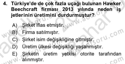 Hava Araçlari Ve Tipleri Dersi 2023 - 2024 Yılı (Vize) Ara Sınav Soruları 4. Soru