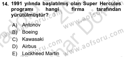 Hava Araçlari Ve Tipleri Dersi 2023 - 2024 Yılı (Final) Dönem Sonu Sınav Soruları 14. Soru