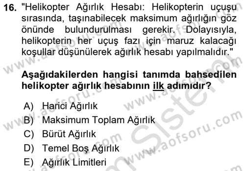 Hava Araçlari Ve Tipleri Dersi 2023 - 2024 Yılı (Final) Dönem Sonu Sınav Soruları 16. Soru