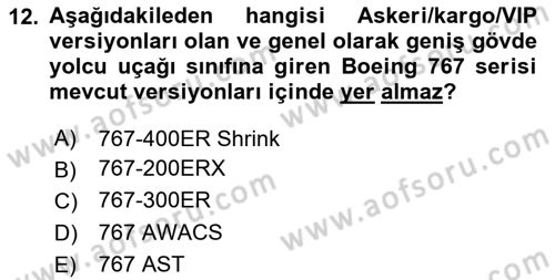 Hava Araçlari Ve Tipleri Dersi 2023 - 2024 Yılı Yaz Okulu Sınav Soruları 12. Soru