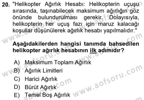 Hava Araçlari Ve Tipleri Dersi 2023 - 2024 Yılı Yaz Okulu Sınav Soruları 20. Soru