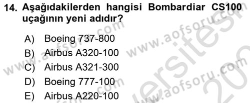 Hava Araçlari Ve Tipleri Dersi 2024 - 2025 Yılı (Vize) Ara Sınav Soruları 14. Soru