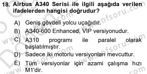 Hava Araçlari Ve Tipleri Dersi 2024 - 2025 Yılı (Final) Dönem Sonu Sınav Soruları 18. Soru
