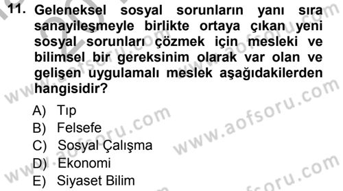 Sosyal Hizmete Giriş Dersi Ara Sınavı Deneme Sınav Soruları 11. Soru