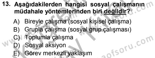 Sosyal Hizmete Giriş Dersi Ara Sınavı Deneme Sınav Soruları 13. Soru