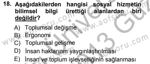 Sosyal Hizmete Giriş Dersi Ara Sınavı Deneme Sınav Soruları 18. Soru