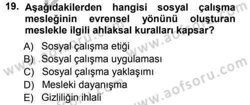 Sosyal Hizmete Giriş Dersi Ara Sınavı Deneme Sınav Soruları 19. Soru