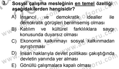 Sosyal Hizmete Giriş Dersi 2012 - 2013 Yılı (Vize) Ara Sınav Soruları 3. Soru
