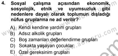 Sosyal Hizmete Giriş Dersi 2012 - 2013 Yılı (Vize) Ara Sınav Soruları 4. Soru