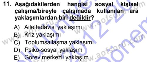 Sosyal Hizmete Giriş Dersi 2012 - 2013 Yılı (Final) Dönem Sonu Sınav Soruları 11. Soru