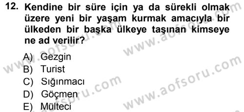 Sosyal Hizmete Giriş Dersi 2012 - 2013 Yılı (Final) Dönem Sonu Sınav Soruları 12. Soru