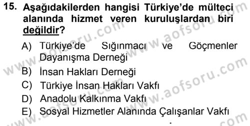 Sosyal Hizmete Giriş Dersi 2012 - 2013 Yılı (Final) Dönem Sonu Sınav Soruları 15. Soru