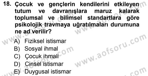 Sosyal Hizmete Giriş Dersi 2012 - 2013 Yılı (Final) Dönem Sonu Sınav Soruları 18. Soru