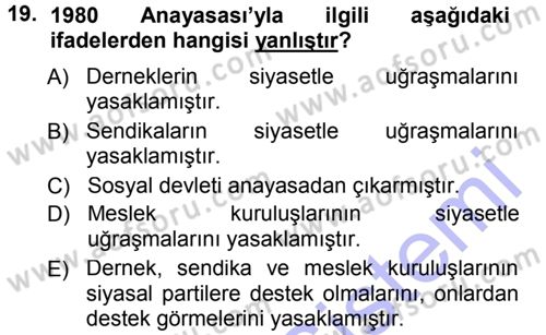 Sosyal Hizmete Giriş Dersi 2012 - 2013 Yılı (Final) Dönem Sonu Sınav Soruları 19. Soru