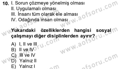Sosyal Hizmete Giriş Dersi Ara Sınavı Deneme Sınav Soruları 10. Soru