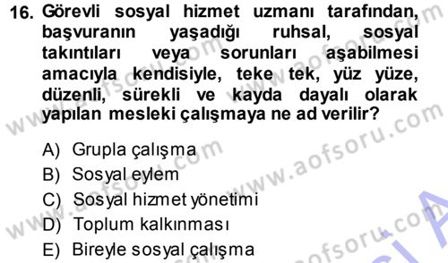 Sosyal Hizmete Giriş Dersi 2013 - 2014 Yılı (Vize) Ara Sınavı 16. Soru