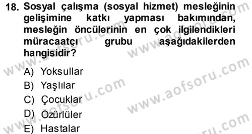 Sosyal Hizmete Giriş Dersi Ara Sınavı Deneme Sınav Soruları 18. Soru