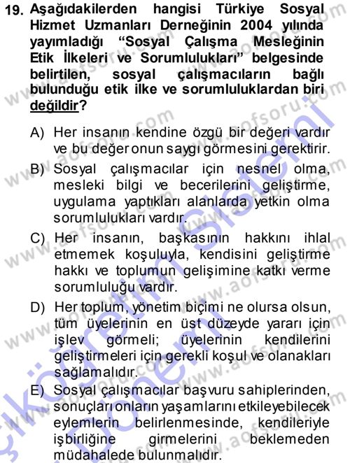 Sosyal Hizmete Giriş Dersi Ara Sınavı Deneme Sınav Soruları 19. Soru