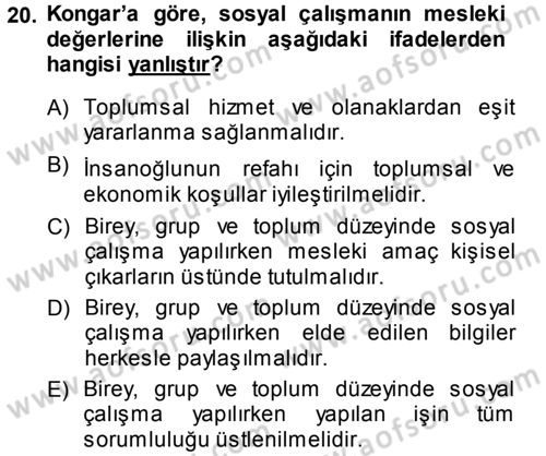 Sosyal Hizmete Giriş Dersi 2013 - 2014 Yılı (Vize) Ara Sınav Soruları 20. Soru