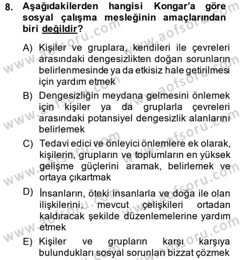 Sosyal Hizmete Giriş Dersi 2013 - 2014 Yılı (Vize) Ara Sınav Soruları 8. Soru
