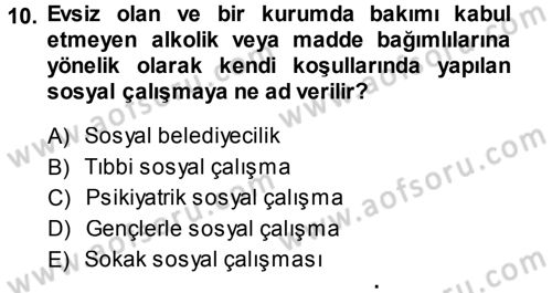 Sosyal Hizmete Giriş Dersi 2013 - 2014 Yılı (Final) Dönem Sonu Sınav Soruları 10. Soru