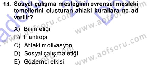 Sosyal Hizmete Giriş Dersi 2013 - 2014 Yılı (Final) Dönem Sonu Sınav Soruları 14. Soru