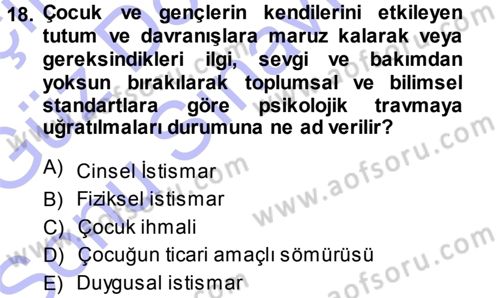 Sosyal Hizmete Giriş Dersi 2013 - 2014 Yılı (Final) Dönem Sonu Sınav Soruları 18. Soru