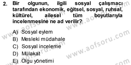 Sosyal Hizmete Giriş Dersi 2013 - 2014 Yılı (Final) Dönem Sonu Sınav Soruları 2. Soru