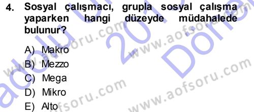 Sosyal Hizmete Giriş Dersi 2013 - 2014 Yılı (Final) Dönem Sonu Sınav Soruları 4. Soru