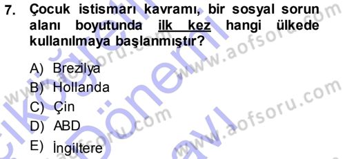 Sosyal Hizmete Giriş Dersi 2013 - 2014 Yılı (Final) Dönem Sonu Sınav Soruları 7. Soru