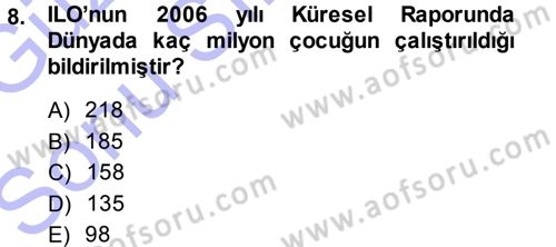 Sosyal Hizmete Giriş Dersi 2013 - 2014 Yılı (Final) Dönem Sonu Sınav Soruları 8. Soru
