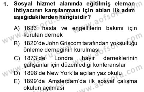 Sosyal Hizmete Giriş Dersi 2014 - 2015 Yılı (Vize) Ara Sınav Soruları 1. Soru