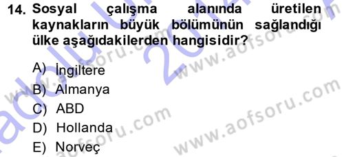 Sosyal Hizmete Giriş Dersi 2014 - 2015 Yılı (Vize) Ara Sınavı 14. Soru