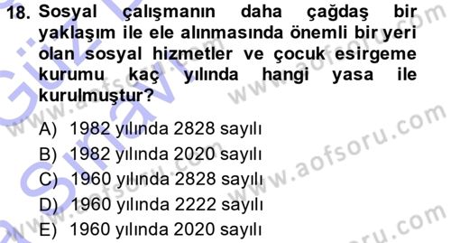 Sosyal Hizmete Giriş Dersi 2014 - 2015 Yılı (Vize) Ara Sınav Soruları 18. Soru