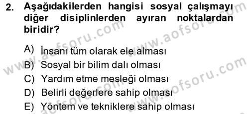 Sosyal Hizmete Giriş Dersi 2014 - 2015 Yılı (Vize) Ara Sınav Soruları 2. Soru