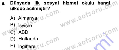 Sosyal Hizmete Giriş Dersi Ara Sınavı Deneme Sınav Soruları 6. Soru