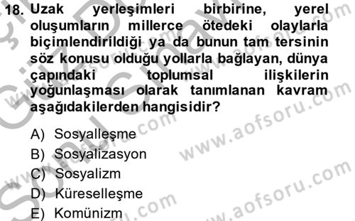 Sosyal Hizmete Giriş Dersi 2014 - 2015 Yılı (Final) Dönem Sonu Sınav Soruları 18. Soru