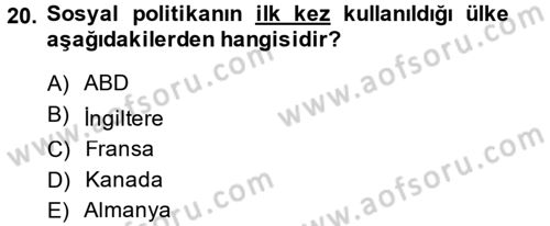 Sosyal Hizmete Giriş Dersi 2014 - 2015 Yılı (Final) Dönem Sonu Sınav Soruları 20. Soru