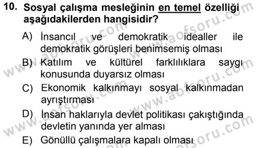 Sosyal Hizmete Giriş Dersi 2014 - 2015 Yılı Tek Ders Sınav Soruları 10. Soru