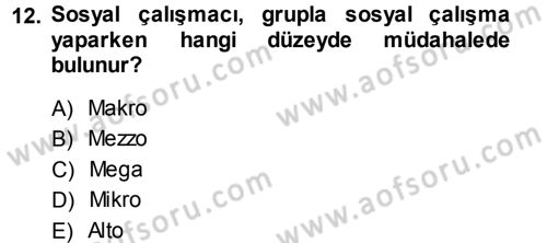 Sosyal Hizmete Giriş Dersi 2014 - 2015 Yılı Tek Ders Sınav Soruları 12. Soru