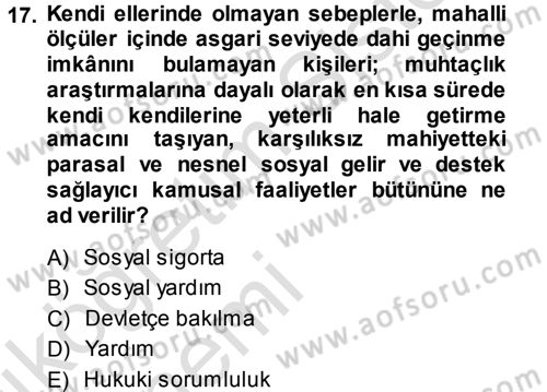 Sosyal Hizmete Giriş Dersi 2014 - 2015 Yılı Tek Ders Sınavı 17. Soru