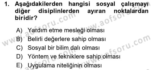 Sosyal Hizmete Giriş Dersi 2015 - 2016 Yılı (Vize) Ara Sınav Soruları 1. Soru