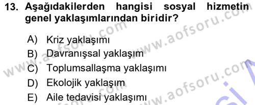 Sosyal Hizmete Giriş Dersi 2015 - 2016 Yılı (Vize) Ara Sınav Soruları 13. Soru
