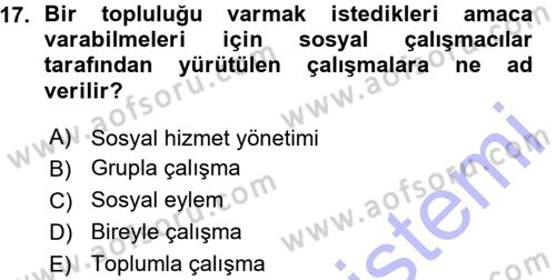 Sosyal Hizmete Giriş Dersi Ara Sınavı Deneme Sınav Soruları 17. Soru