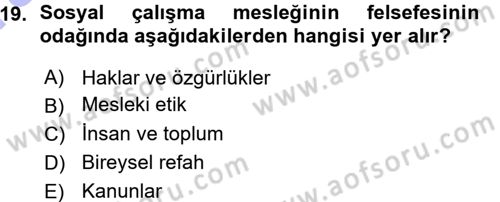 Sosyal Hizmete Giriş Dersi Ara Sınavı Deneme Sınav Soruları 19. Soru
